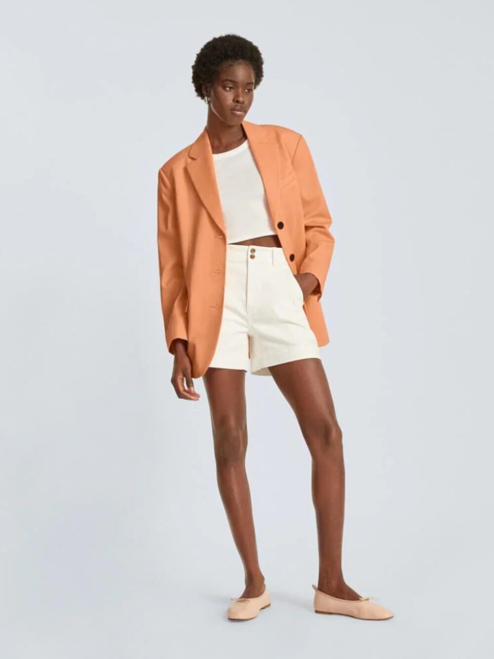 EVERLANE 80's Orange Chiffon Twill Oversized Single Breasted Blazer, Size 00